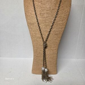 Vintage Long Double Rhinestone Tassel Chain Necklace
